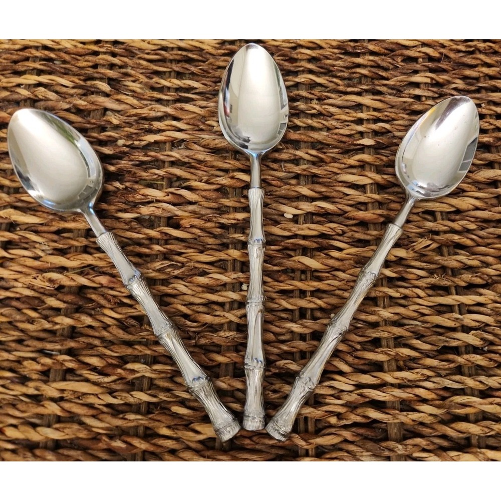 Oxford Hall Jade Bamboo Style Stainless Flatware Japan Teaspoons Set of 3 Silver